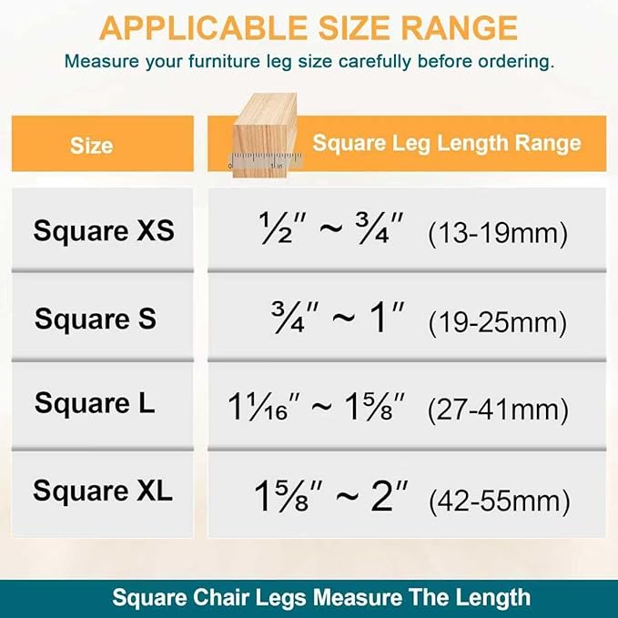 32 Pcs Square Chair Leg Protectors for Hardwood Floors, Felt Furniture Floor Protectors with Silicone Caps, Extra Large Size (Fits Chair Legs with Side Length: 1-5/8" to 2")