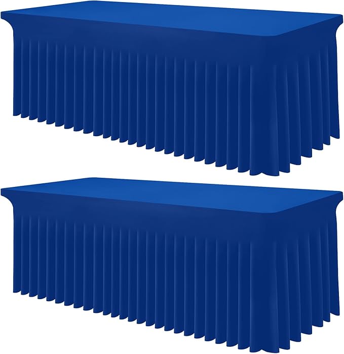 Smiry Spandex Tablecloth 2 Pack, Elastic Fitted Stretch Tablecloth for 4FT Rectangle Tables, Waterproof Washable Table Cover Skirt for Outdoor, Wedding, Banquet & Parties (Blue, 48Lx30Wx30H Inch)