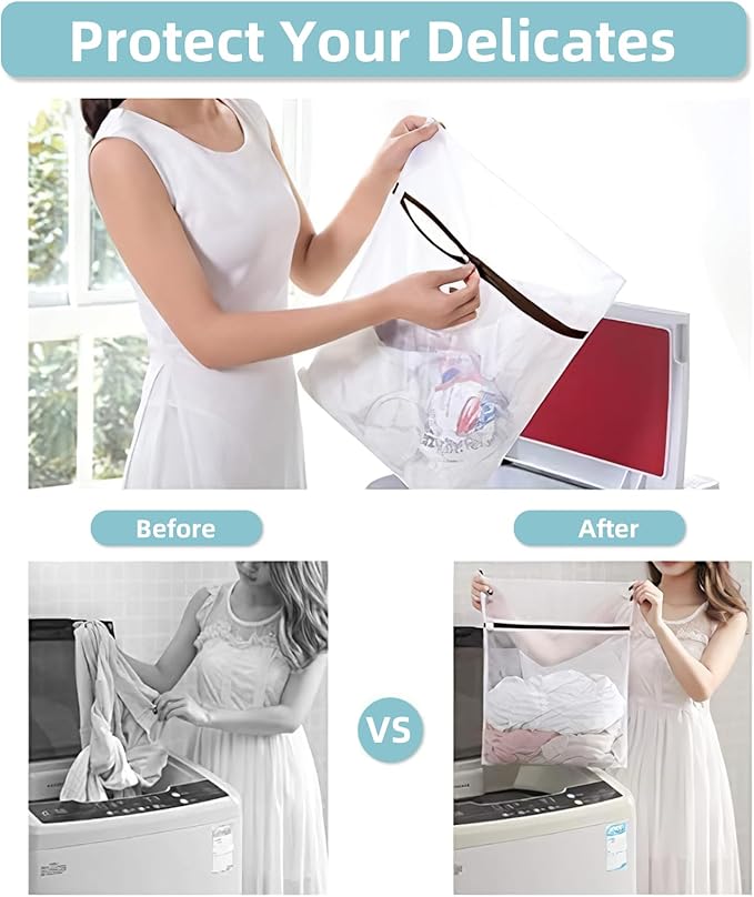 GOGOODA Mesh Laundry Bags for Delicates Durable Protective Wash Bags Travel Storage Bags for Intimates Lingerie, 7PCS (1 XXL, 2 L, 2 M, 2 Bra Bags)