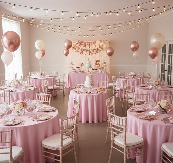 sancua Round Tablecloth 108 Inch Diameter, 6 Pack - Circle Polyester Fabric Table Cloth for Wedding Party Reception Banquet Birthday, Washable Christmas Table Cover (Fit 42-96 Inch Tables), Pink