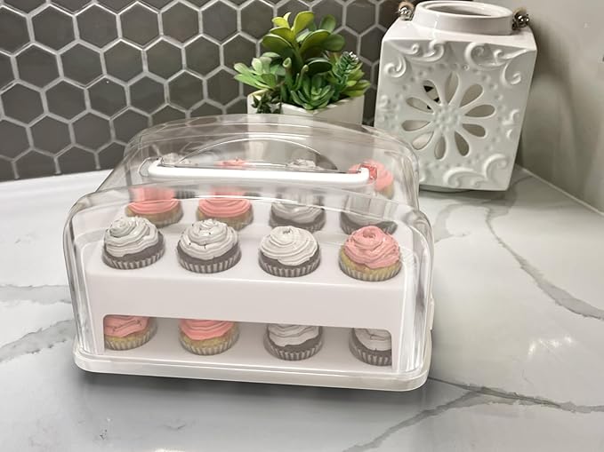 Top Shelf Elements MINI Cupcake Box. NOT For Standard Size Cupcakes. Fashionable White Carrier Holds 24 MINI-Size Cupcakes, Cupcake Traveler,