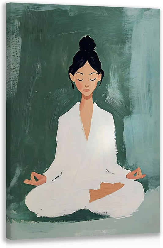 GELDSTEI Framed Zen Wall Art, Tranquil Meditation Wall Decor, Yoga Girl Canvas Painting, Spiritual Aesthetic Picture, Calming Mindfulness Poster Print for Living Room Spa Yoga Studio 16"x24"