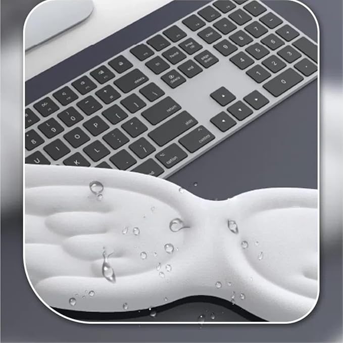 Angel Wing Wrist Rest Ergonomic Memory Foam Wrist Rest for Computer Keyboard Mouse Set, Cute Gaming Keyboard Cushion Hand Support PU Leather Surface Anti-Slip Waterproof White Angle Wing with Cup Mat