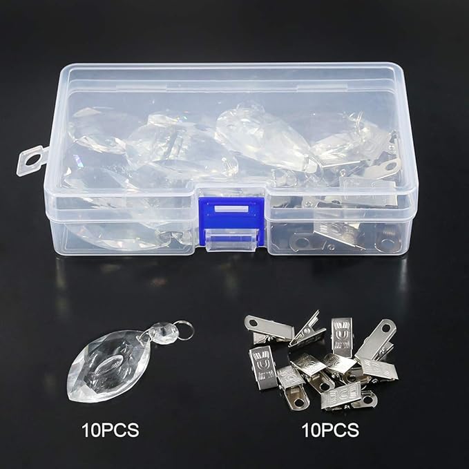 Swpeet 10pcs Eye Tablecloth Weights with Metal Clip Kit, Crystal Glass Teardrop Prisms Pendant for Outdoor Picnic Tables