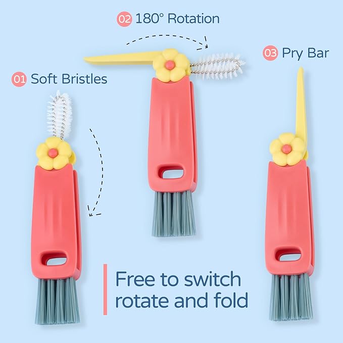 3 in 1 Bottle Gap Cleaning Brush, Multifunctional Cup Lid Gap Cleaner, Portable Crevice Cleaning Brush Set, Suitable for Household Use and Carry Outdoors, for Bottle Gap Tight Spaces Cup(Blue)