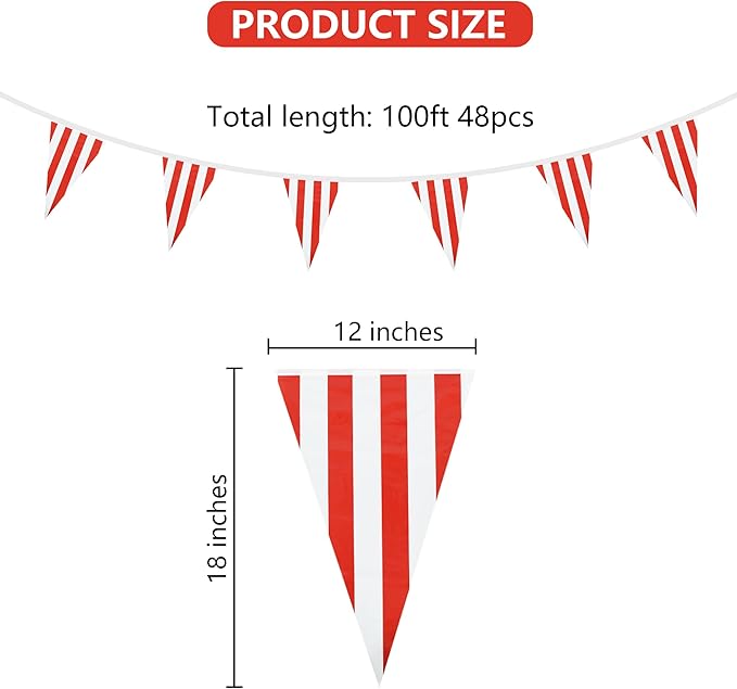 BEISHIDA 100ft 48pcs Red and White Checkered Racing Pennant Flags Banner, Reusable Bunting String Triangle Flags, New Year Party Decoration, Kids Birthday, Indoor and Outdoor Events