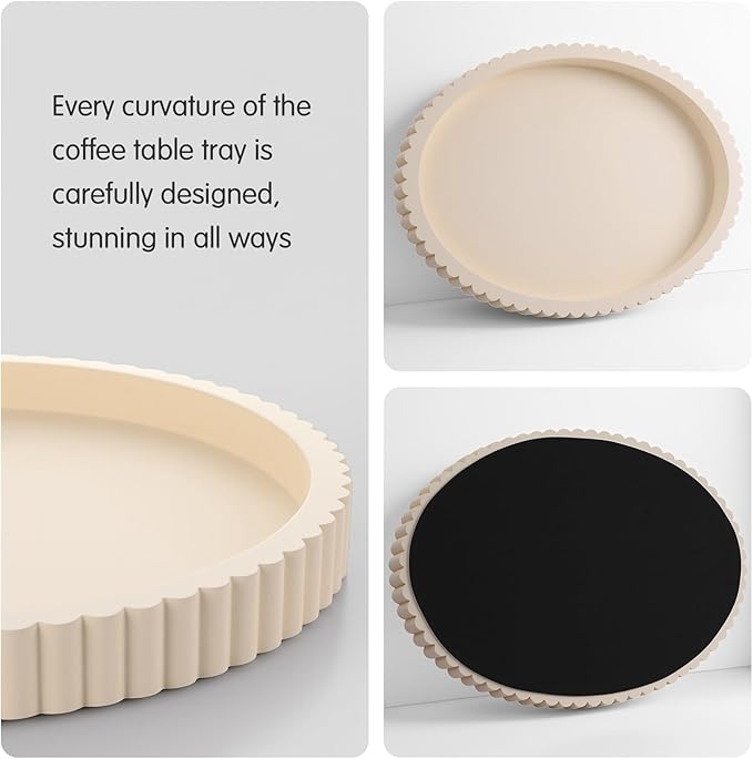 Oval Concrete Decorative Tray for Coffee Table Decoration 15" Modern Cream White Table Centerpieces Decorative Ottoman Tray for Serve Home Decoration Accent Bandejas Decorativas Gift