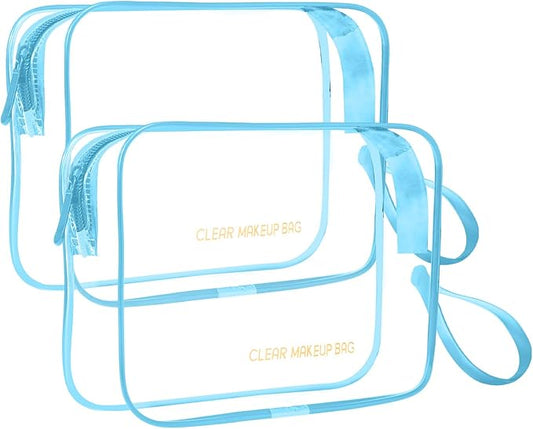 Icramsy Clear Makeup Bag,2 Pack TSA Approved Toiletry Bag Travel Toiletry Bag Hanging Makeup Cosmetic bag for Women Men (Blue)