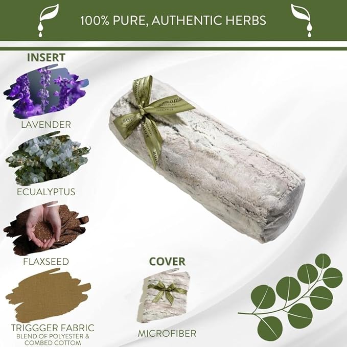 Eucalyptus Bolster Roll by Sonoma Lavender, Microwaveable, Hot/Cold Neck Pillow, Soothing and Relaxing Pain Relief for Neck, Low Back or Behind The Knees, Removable/Washable Cover, (Silver Fox)