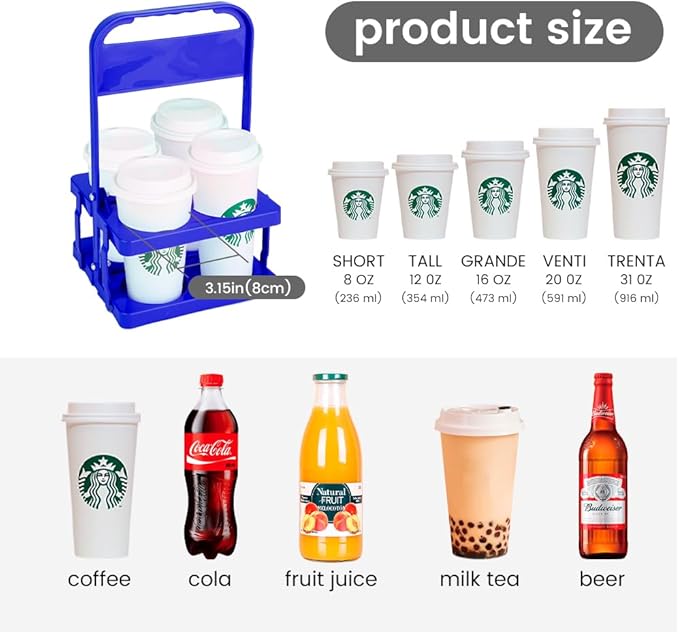 musbus Reusable Drink Carrier with Handle for Delivery Drivers, Portable Cup/Coffee Holder Accessories for Delivery, Foldable Drinks Caddy with Tray, Car Durable Plastic Festive Bottle, Vacation