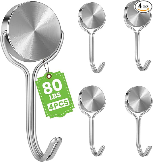 Magnetic Hooks 80LBS Heavy Duty Magnet Hook for Cruise Cabins 2026 Cruise Ship Essentials Strong Swivel Magnets with Hook for Hanging Refrigerator Classroom Home Kitchen Grill 4 Pack-Silver