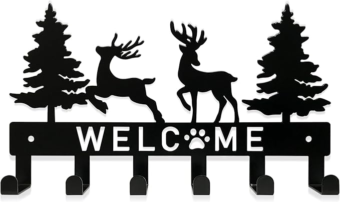Key Holder for Wall, Black Metal Deer Tree Style Decoration Key Hook Wall Mount Key Rack Hanger Storage Organizer with 6 Hooks for Home Doors Entryway Kitchen Garage Decor