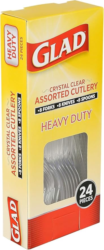 Glad Clear Disposable Cutlery Set with Heavy Duty Plastic Forks, Knives, and Spoons, Reusable Dishwasher Safe Plastic Utensils for Parties and Everyday Use, 24 Count - 6 Pack
