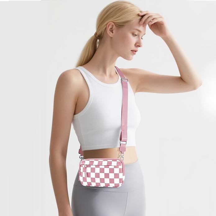 Checkered Wristlet Wallets for Women, RFID Wallet Crossbody with 4 Zippers, Credit Card Holder Cell Phone Organizer