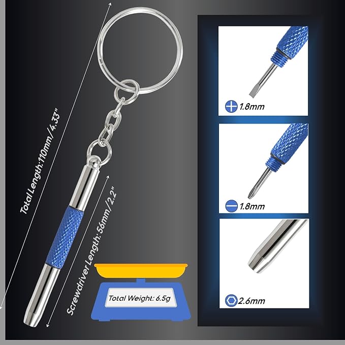 Eyeglass Keychain Screwdriver Repair Kit,MINGFIX 3 in 1 Eye Glasses Tightening Tools Set with Small Phillips,Flathead,Nut Driver Bit for Sunglasses,Eyeglasses and Others