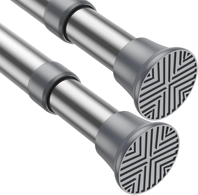 2-pack Spring Tension Rods, 23-46 Inch Adjustable Silver Tension Rod, Extendable Short Curtain Rod, Spring Loaded Curtain Rods, Tension Rod for Curtains, Closet, Kitchen