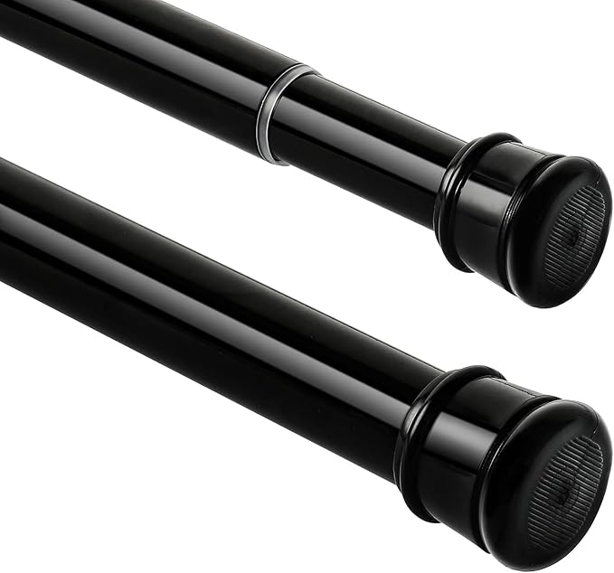 2 Pack No Sectional Assembly Shower Curtain Rod 28-48 Inch, 1" Diameter Spring Long Adjustable Tension Curtain Rods for Bathroom Windows Closet No Drilling No Rust, Black