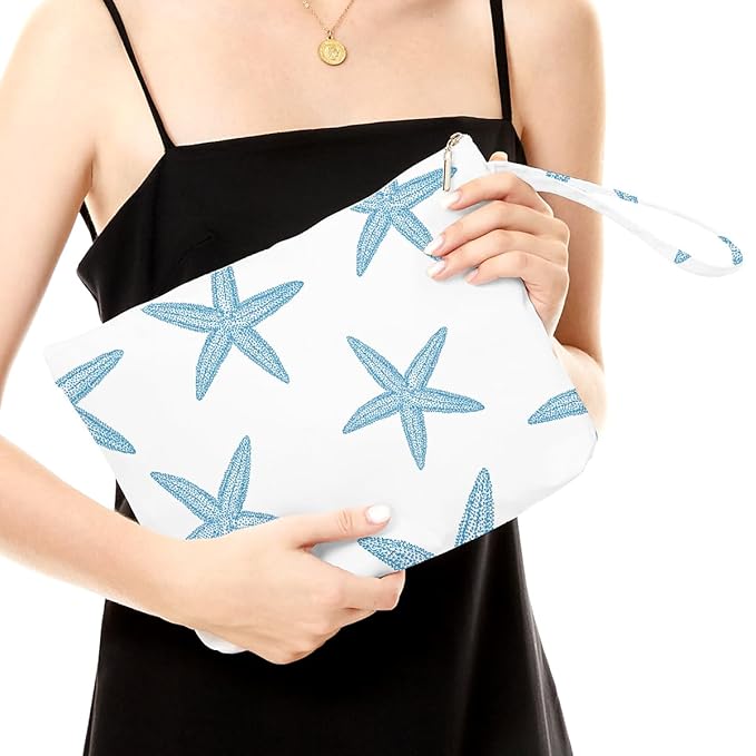 Fokongna Wet Bag, Travel Wet Dry Bag, Waterproof Beach Bags for Swimsuit, Beach, Pool, Diapers, Dirty Yoga/Gym Clothes, Zipper Pouch, for Women, Sisters, Friends, Ocean Sea Shells Makeup Bag
