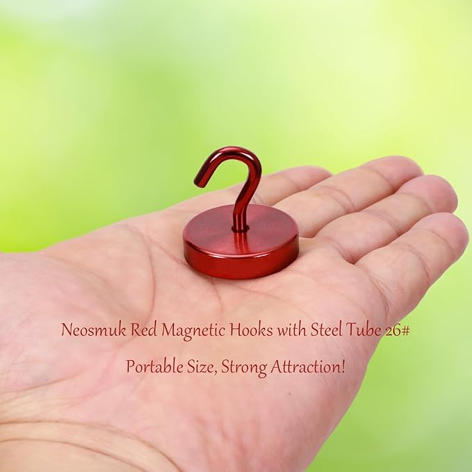 Neosmuk Magnetic Hooks, Cruise Ship Essentials, 100lb+ Heavy Duty Magnetic Hooks for Cruise Cabins, Refrigerator, Grill, Hanging, and Travel | Extra Strong Must-Haves Magnet Hook,Red,Pack of 20