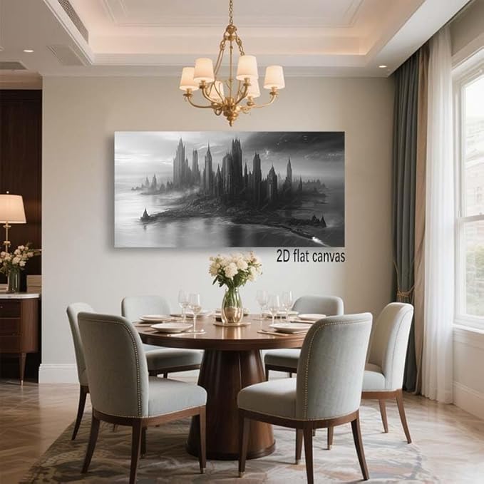 ZESTRILIA Dystopian Cityscape Canvas Wall Art for Living Room Office Contemporary Panoramic Elegant Canvas Artwork Bachelor Pad Room Décor