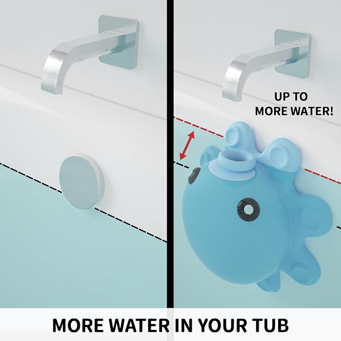 Bathtub Overflow Drain Cover - Silicone Bathroom Overflow Cover for Bath Tub, Bathroom Spa Accessories, Adds Inches of Water for Deeper Bath，Baby Blue