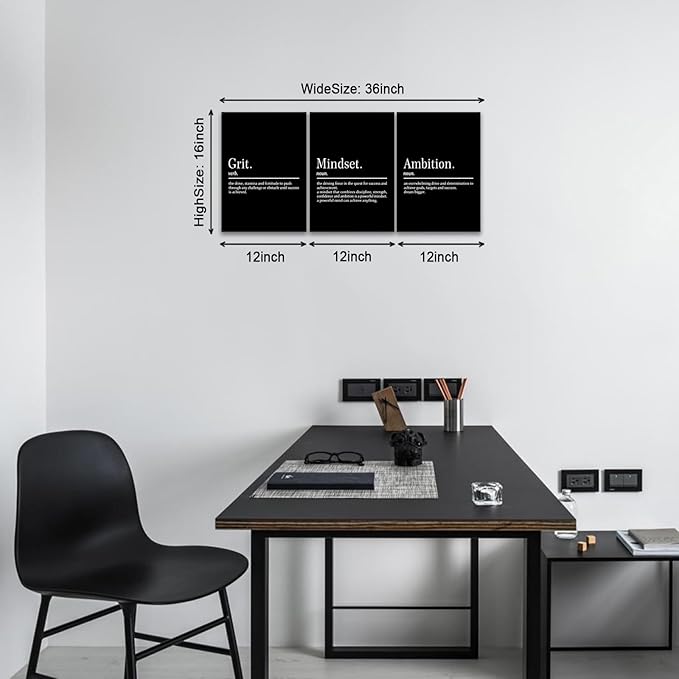 KAWAHONE Motivational Wall Art-Grit Mindset Ambition Wall Decor, Inspirational Canvas Painting Wall Art-Inspiring Entrepreneur Quote Posters Prints for Home and Office