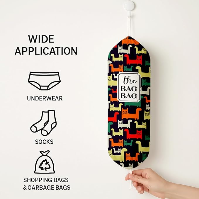 The Bag Bag Grocery Bags Holder, Colorful Cat Plastic Bags Holder, Plastic Sack Storage Container Dispenser, Stylish Reusable Trash Sack Storage Dispenser for Home Kitchen Decor