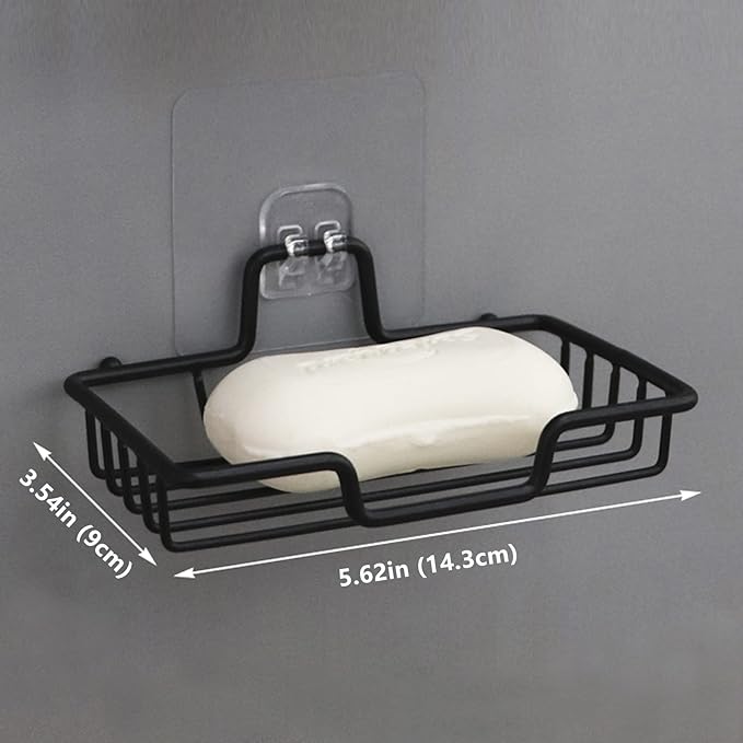 2026 Upgraded Stainless Steel Soap Dish (Set of 2) - No Drill Adhesive Bar Soap Holder for Shower & Sink, Rustproof & Quick-Dry - Fits Most Soaps (5.6"x3.5") (Black)