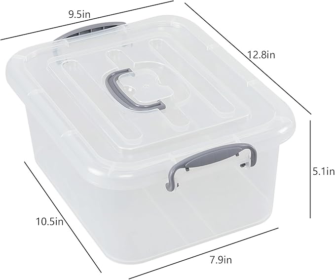 Yesdate Plastic Storage Bins with Lids 2 Pack Storage Organizer, 8 Quart Stackable Storage Bins with Buckle-Up Latches and Handle easy for Home Office Pantry Organization, Clear Lids