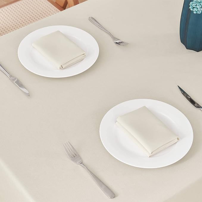 2 Pack Rectangle Tablecloth, 60x104 inch, Water Resistant Wrinkle Free Linen Textured Table Cloth Washable, Decorative Fabric Table Cover for Dining, Party and Camping, Beige