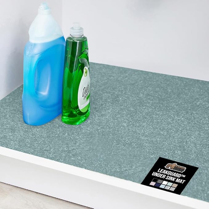 GORILLA GRIP LeakGuard Non-Adhesive Under Sink Mat for Kitchen Cabinet, 24x50, Waterproof Quick Dry Shelf Liner, Durable Absorbent Felt Mats for Bathroom Sinks, Cabinets, Dresser, Easy Trim, Spa Blue