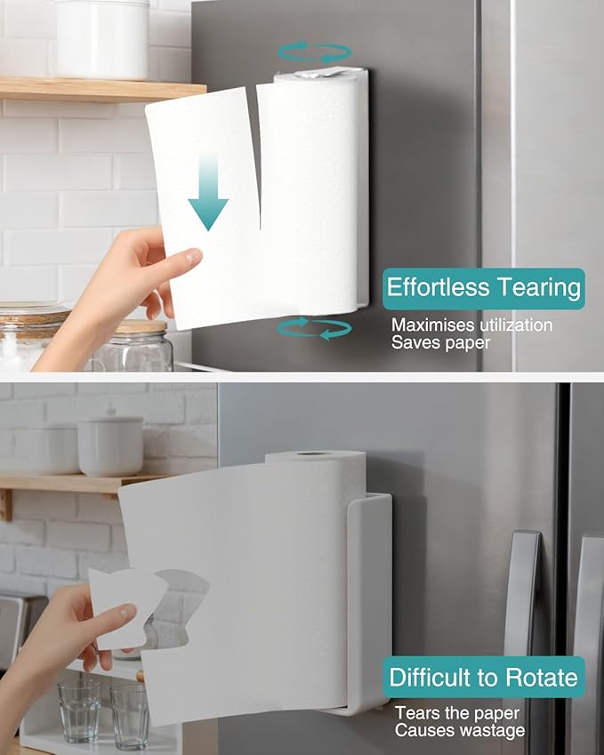 Magnetic Paper Towel Holder for Fridge, Silver Paper Towel Holder for Kitchen, Strong Magnet for Refrigerator, RV, Garage, BBQ, No Drilling, Kitchen & Bathroom Organizers and Storage