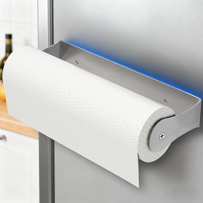 Magnetic Paper Towel Holder for Fridge, Silver Paper Towel Holder for Kitchen, Strong Magnet for Refrigerator, RV, Garage, BBQ, No Drilling, Kitchen & Bathroom Organizers and Storage