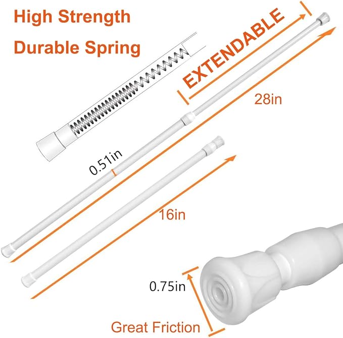 6 Pack Small Tension Rods 15.7 in to 28 Curtain Rods Window Rods in Extendable Width Spring Cupboard Bars for Kitchen Utensils, Closet, and Cabinet, Fit in The Spaces to Stay Up