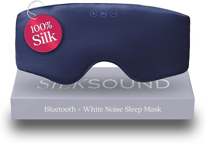 SilkSound 100% Mulberry Silk Bluetooth Sleep Mask for Side Sleepers, Sleeping Eyemask with Bluetooth Headphones, Eye Mask Headphones, Sleep Headphones for Side Sleepers, White Noise Head Phones