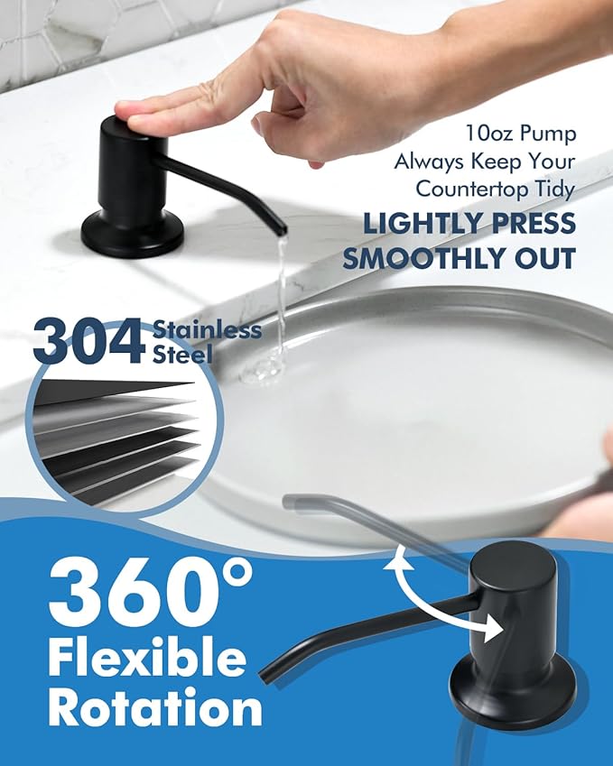 VFAUOSIT Kitchen Faucet with Escutcheons and Soap Dispenser, 3-Mode Black Stainless Steel Kitchen Faucet Escutcheons for 2 to 4-Hole Bar Laundry RV Utility Sink