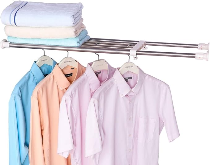 Hershii Expandable Closet Tension Shelf Rod Adjustable Storage Rack Heavy Duty DIY Organizer Divider for Wardrobe Cupboard Kitchen Bathroom