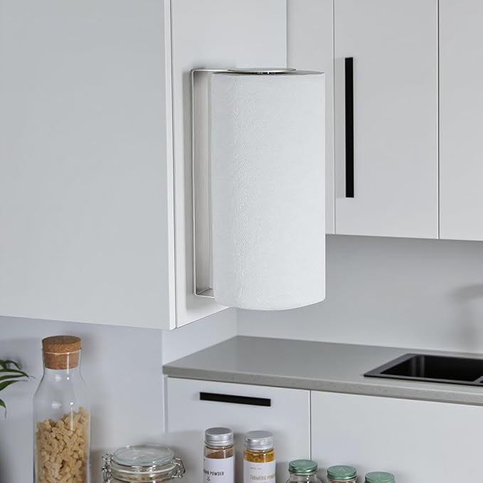 YIGII Paper Towel Holder Under Cabinet - Adhesive Papertowel Rack, Wall Mount Paper Roll Holders for Kitchen, Stick on Wall Stainless Steel