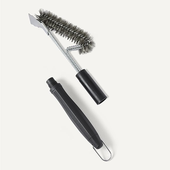 Amazon Basics Grill Brush and Scraper with Deluxe Handle, BBQ Cleaning Tool for Gas, Infrared, Charcoal, Porcelain Grills, Outdoor Grill Accessories