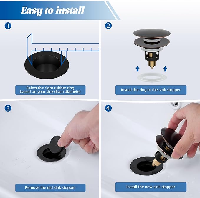 Hibbent 2 Pack All Metal Upgraded Bathroom Sink Stopper, Universal Pop Up Sink Drain Strainer, Brass Bullet Core Push Type Stopper for 1.1''~2.3''' Basin, Anti Clogging Filter, Oil-Rubbed Bronze
