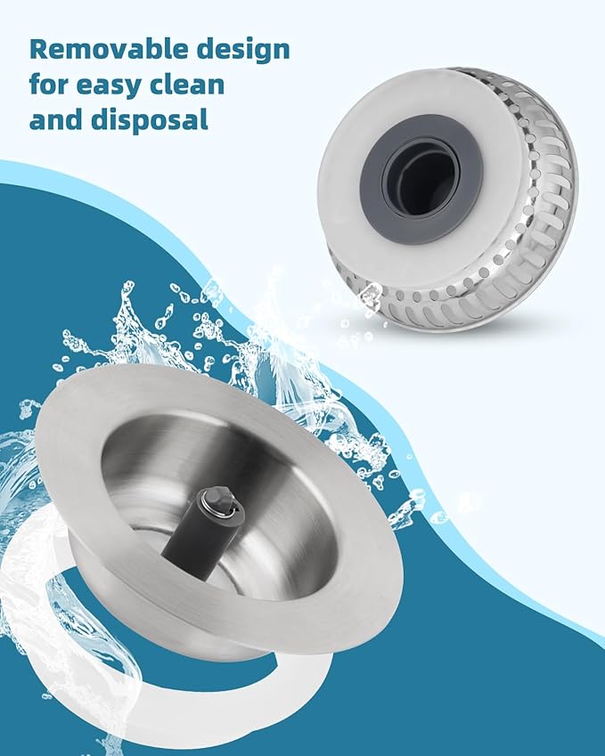 Hygie Rinse All Metal Sink Drain Strainer for Kitchen Sink Pop Up 3-in-1 Sink Stopper Drainer, 304 Stainless Steel Basket with Handle Rod for US Standard 3-1/2 inch Drain Filter, Anti-clog