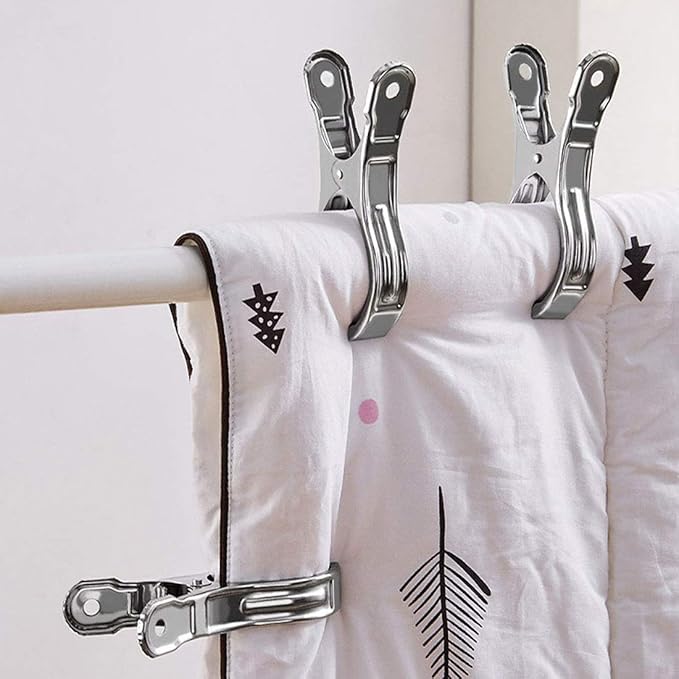 FOMMEN Large Heavy Duty Metal Clothespins 6 Packs Stainless Steel Clothespin,Big Beach Chair Towel Clips,Clamp for Quilt,Outdoor Light Clips