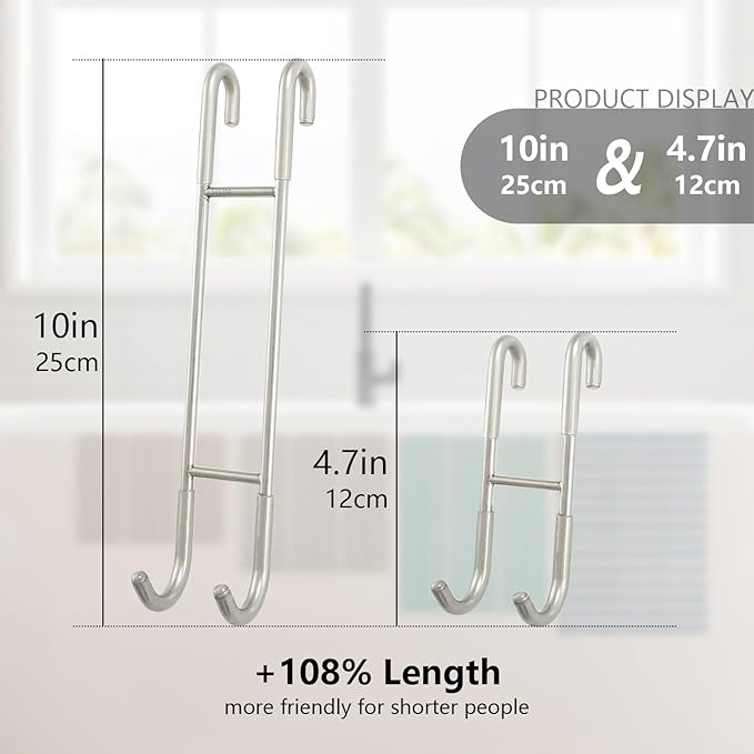 NINETREX Shower Door Hooks,Towel Hooks for Bathrooms Frameless Glass Door,Heavy Duty SUS 304 Stainless Steel Hook for Towels,Squeegee,Loofah,Shaver,Robe,2 Pack,Silver,10Inch