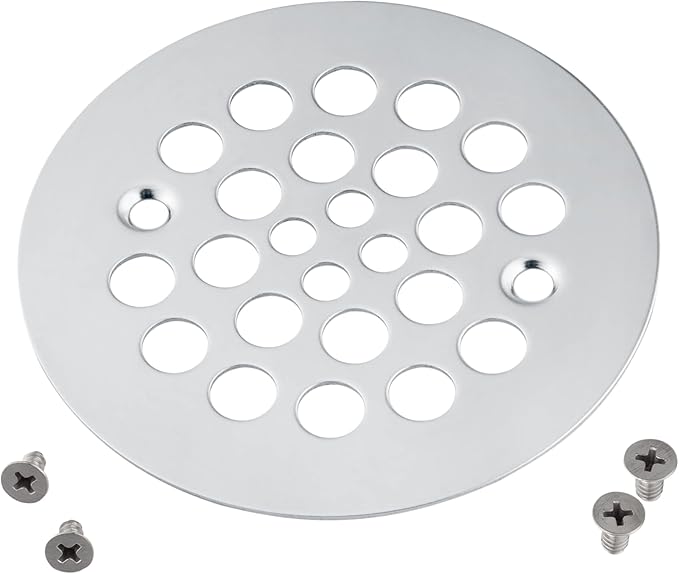 Artiwell 4-1/4“ Shower Strainer Drain Trim Set, Screw-in Shower Strainer Drain Cover, Plastic-Oddities Style Replacement Strainer Grid,Machine & Self-Tapping Screws Included (Chrome Plated)