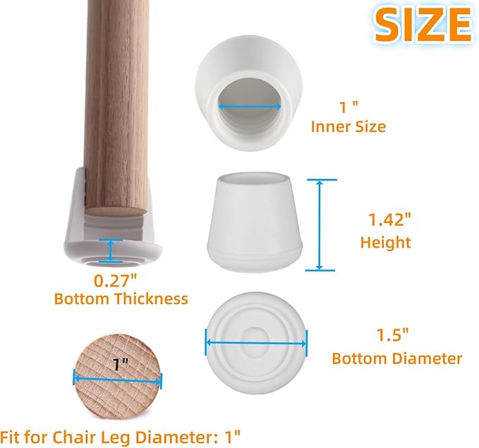 1" Chair Leg Tips Caps, Non-Slip Rubber Leg Tips, Stool Leg Protectors Cap, Folding Metal Chair Leg Tip Replacement, Chair Leg Floor Protectors Round White, 12 Pack