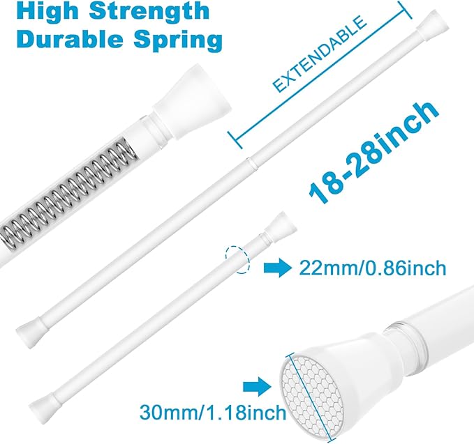 AIZESI 2PCS Tension Curtain Rod 16-26 Inch, 7/8" Diameter Curtain Tension Rods, Small Tension Rod White Spring Loaded Curtain Rods for Window, Kitchen, Closet