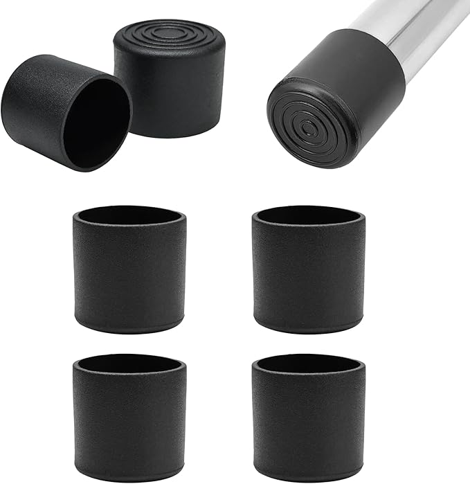 EASYEAH 1" (25mm) Round Chair Leg Floor Protectors, Black Rubber Chair Leg Caps, Non-Slip Patio Furniture Feet Caps, PVC Chair Feet Covers for Hardwood Floors, Tables & Patio Furniture, 4pcs