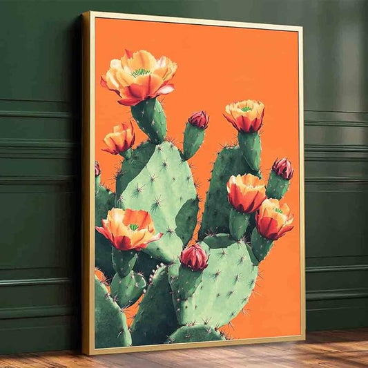 Vintage Cactus Posters Tropical Plants Wall Art Pink Floral Painting Floral Aesthetic Prints Western Desert Print Desert Botanical Prints orange and green flower wall art room decor 16x24inch no frame