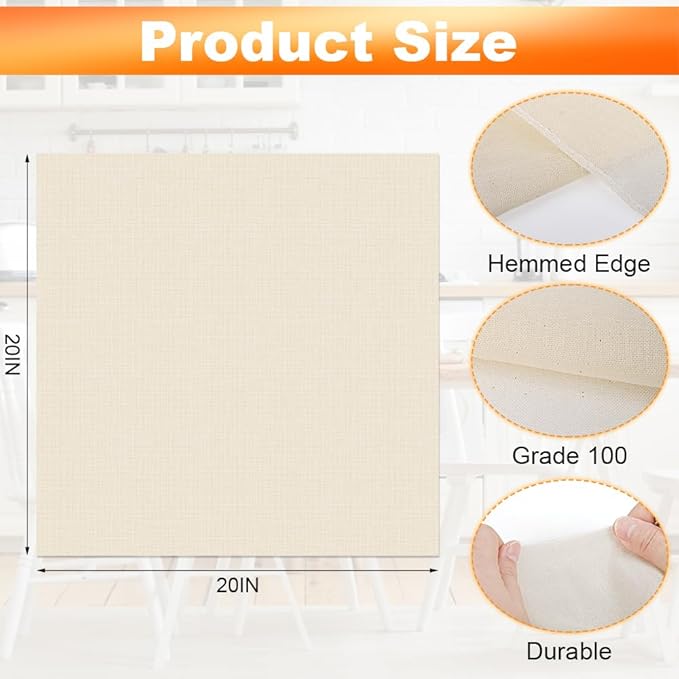 [12 PCS] Reusable Cheese Cloths, 20x20 Inch, 100 Percent Unbleached pure Cotton Cheese Cloth for Straining, 100 Grade Cheesecloth Hemmed Edges for Cooking, Baking, Juicing
