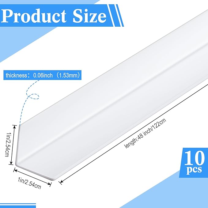 Sasylvia 10 Pcs Wall Corner Protector Guards, Avoid Scratching Scuffs, 1 x 48 Inches Vinyl Corner Trim Molding, Ease Install & Cleaning for Door Countertop Furniture Cabinet Protection